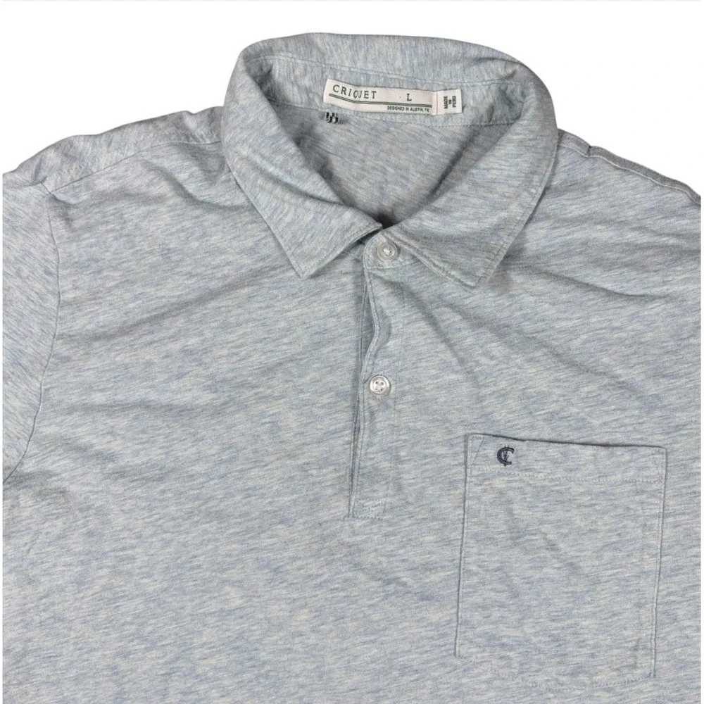 Criquet Polo Shirt Mens Sz L Heather Blue Cotton Golf Casual Pocket Performance
